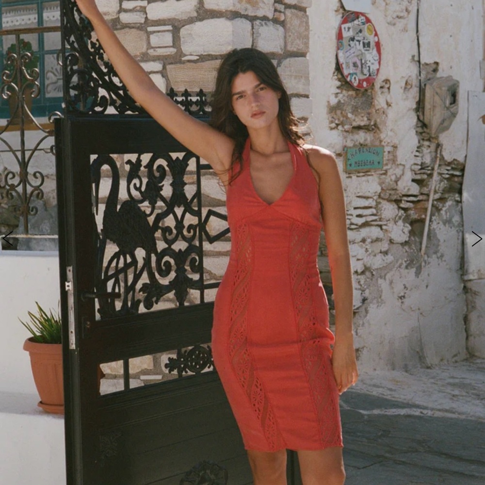 With Jean Red Halter Bodycon Dress